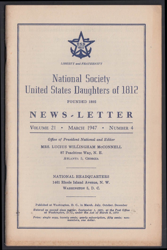 National Society United States Daughters of 1812 NEWSLETTER 3 1947