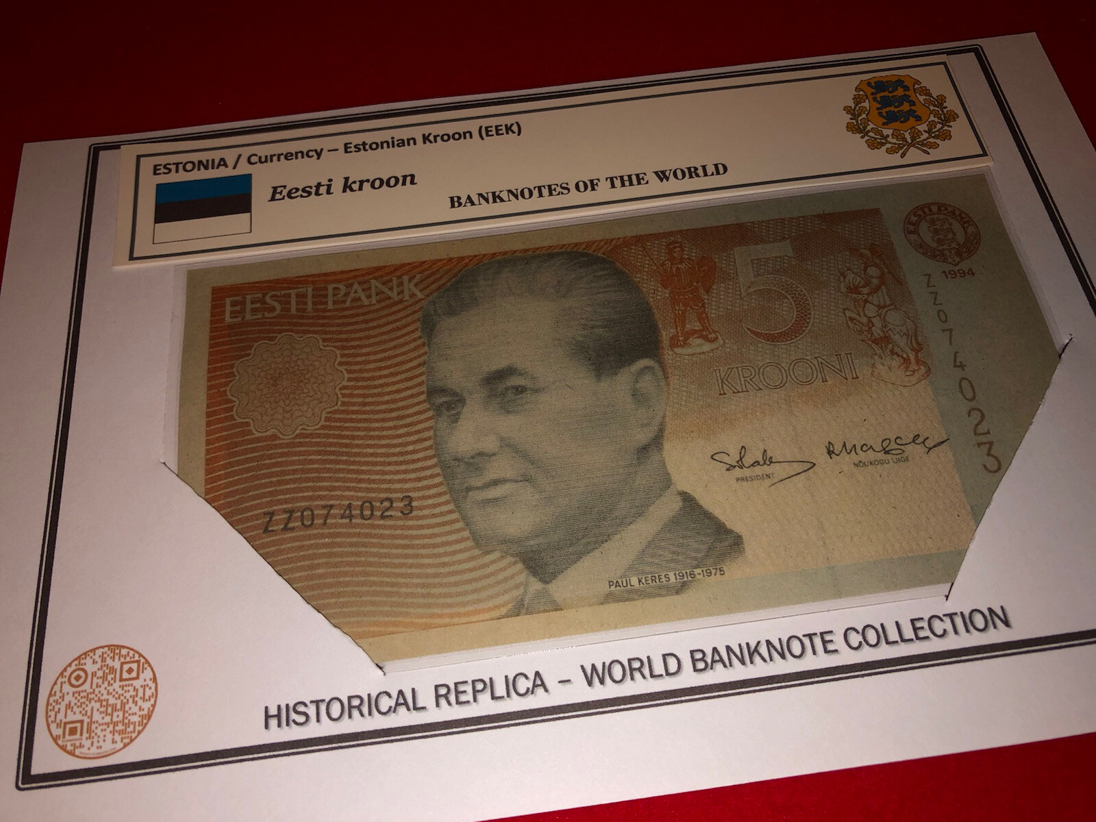 ESTONIA / LAMMINATED HISTORICAL REPLICA SOUVENIR NOTE PRINT
