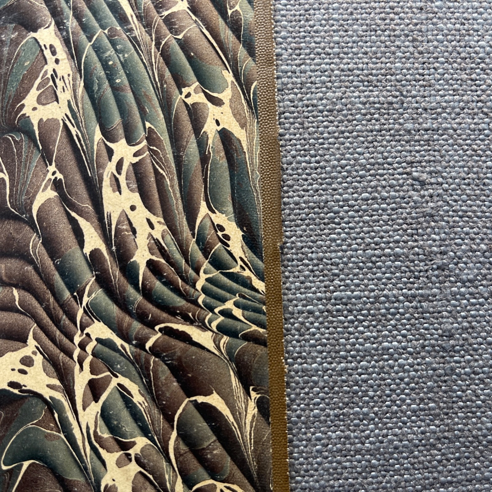 Antique Marbled End Papers Pair Bookbinding Brown Cream Green