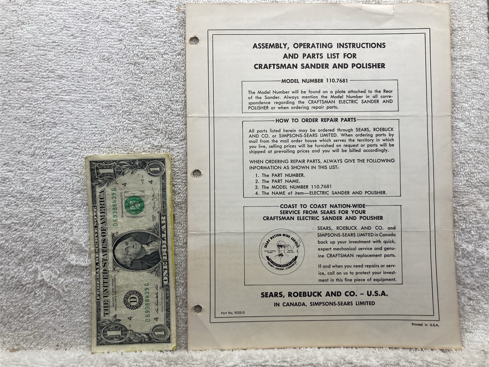 1960’s Craftsman Sander & Polisher Sears 110-7681 Owners Manual Vtg