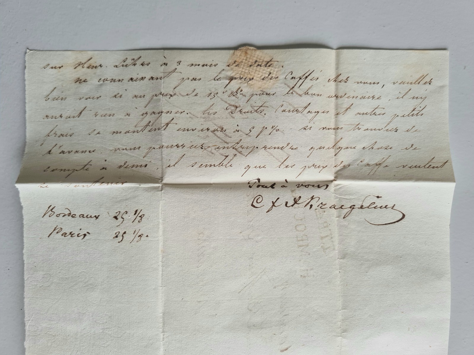 Old Letter Mail Hamburg Bordeaux 15 June 1819 Restoration Era.