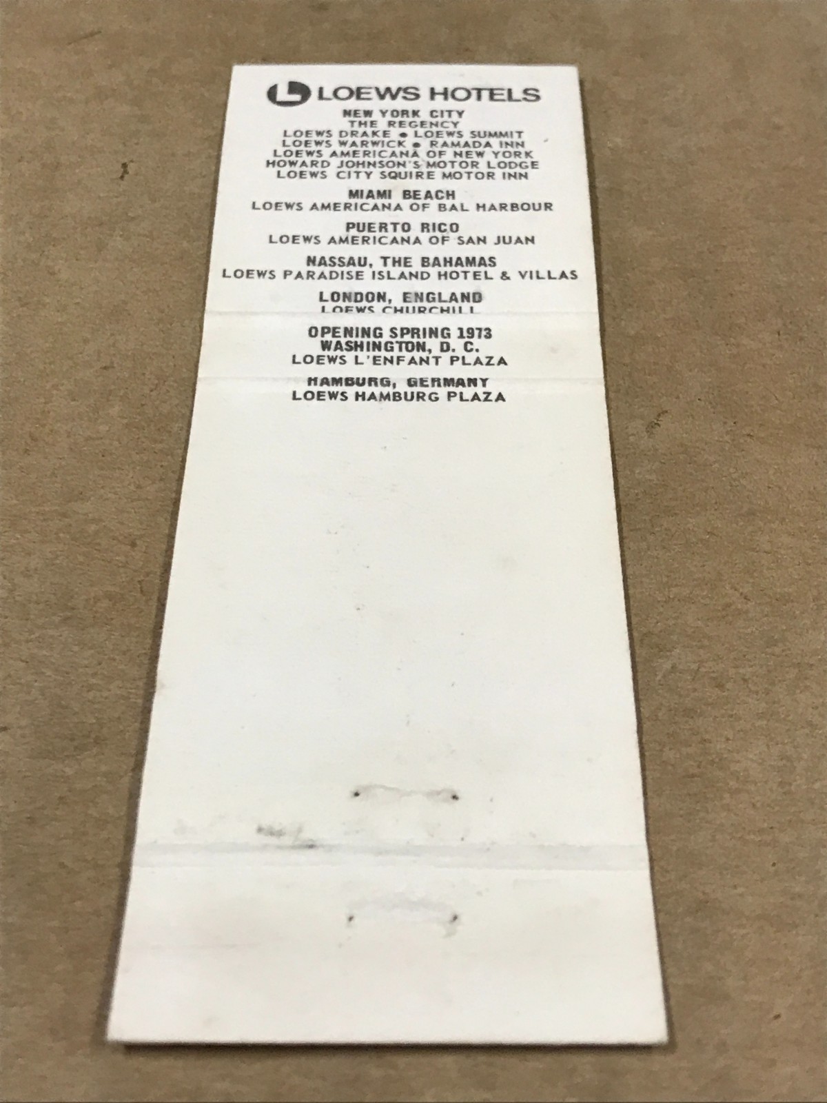 Vintage Loews Americana Of New York – Matchcover, Matchbook