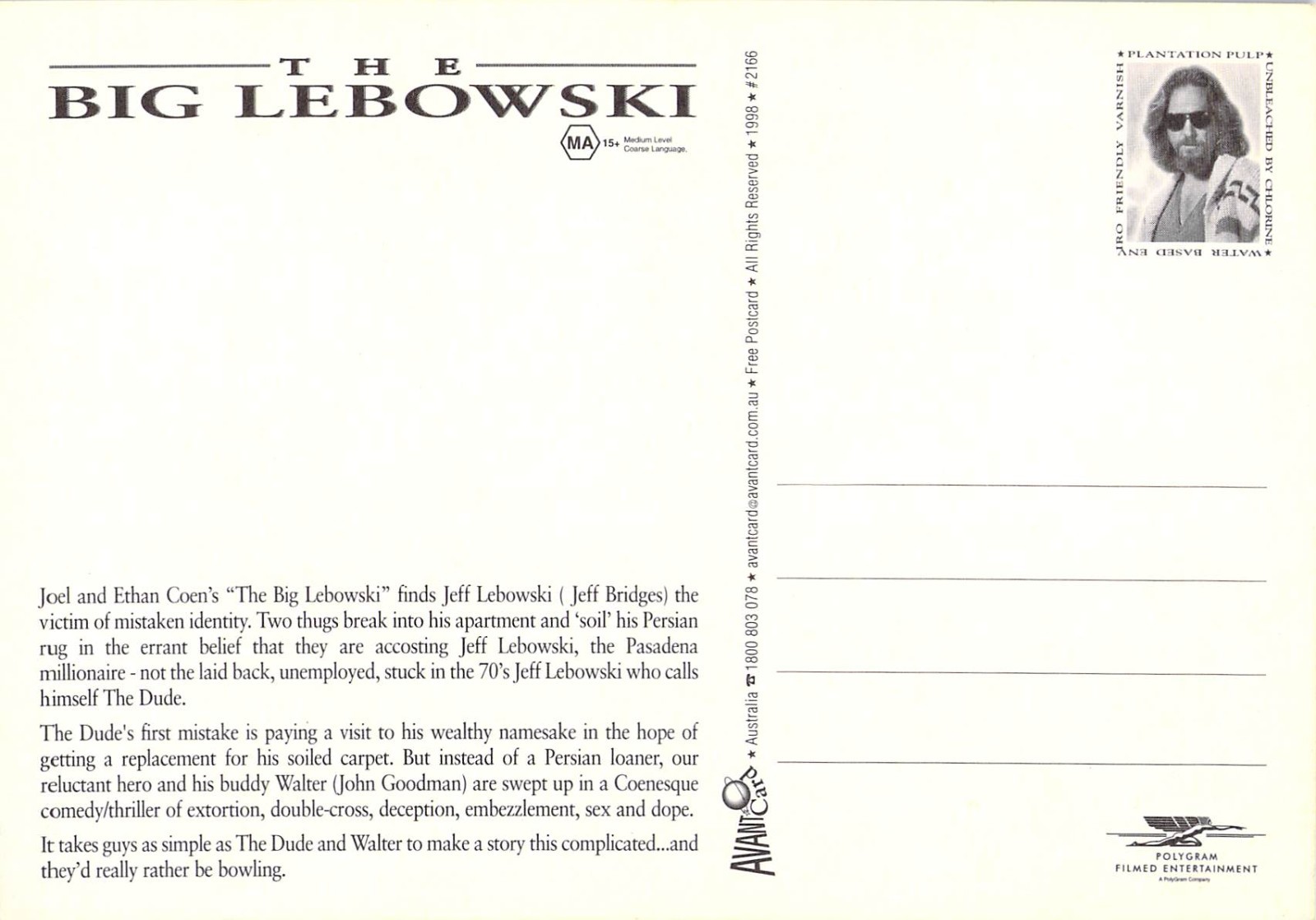 V02166 Australia Avant Card #2166 Big Lebowski Movie postcard