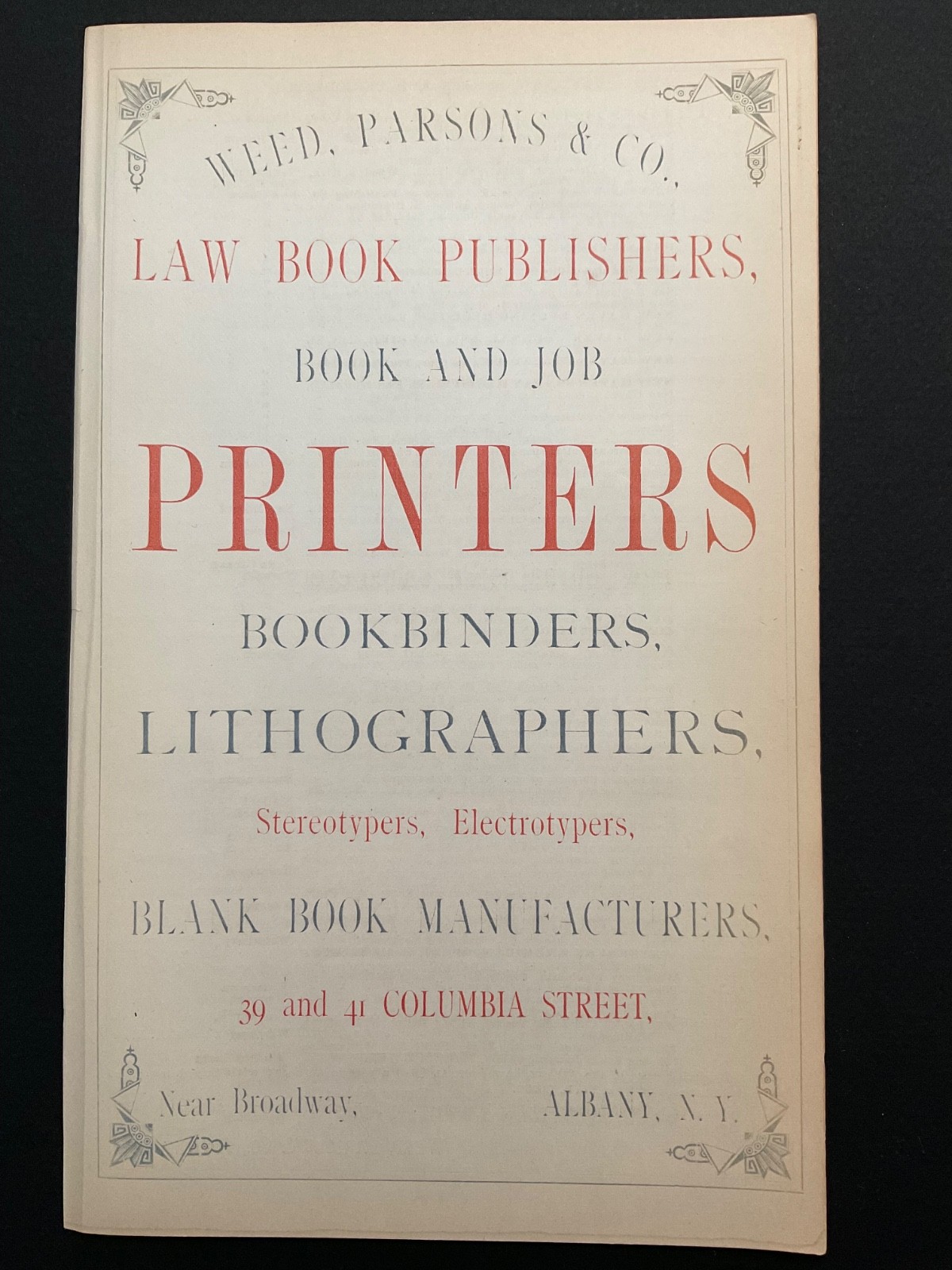 1883 Antique Ad Page Weed Parsons & Co Law Book Publisher Lithographer Albany NY