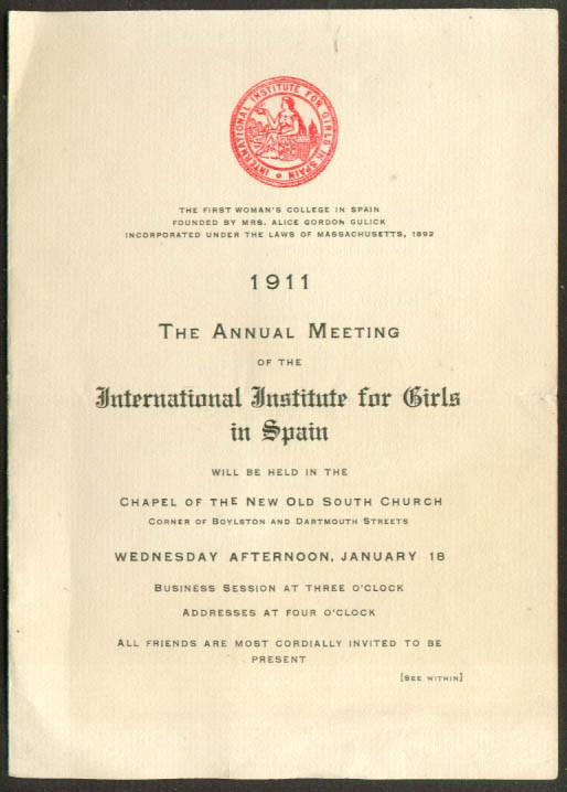 International Institute for Girls in Spain Annual program 1911