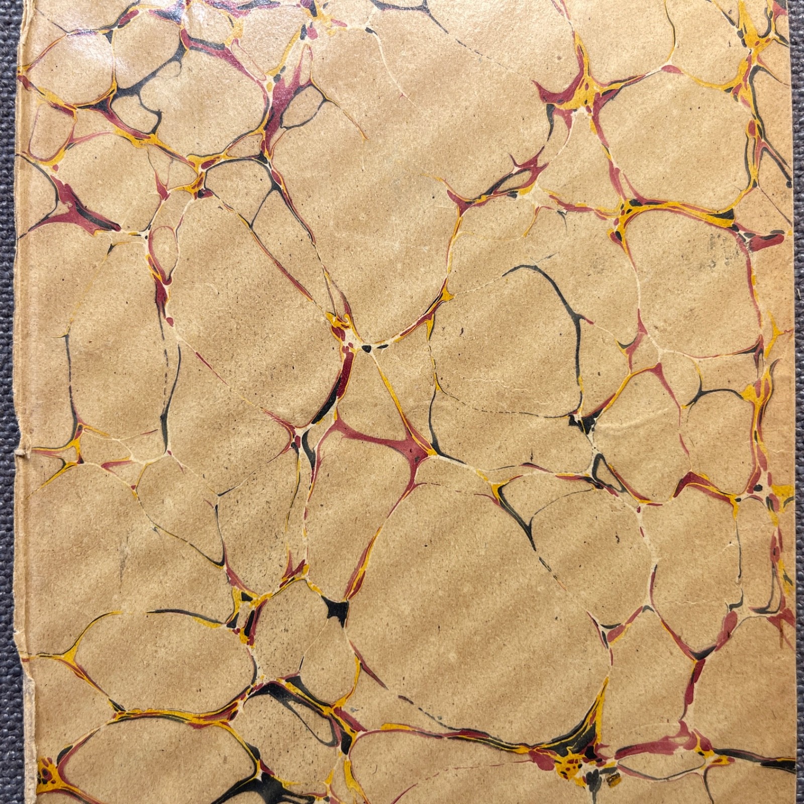 Antique Marbled End Papers Pair Bookbinding Brown Red Yellow