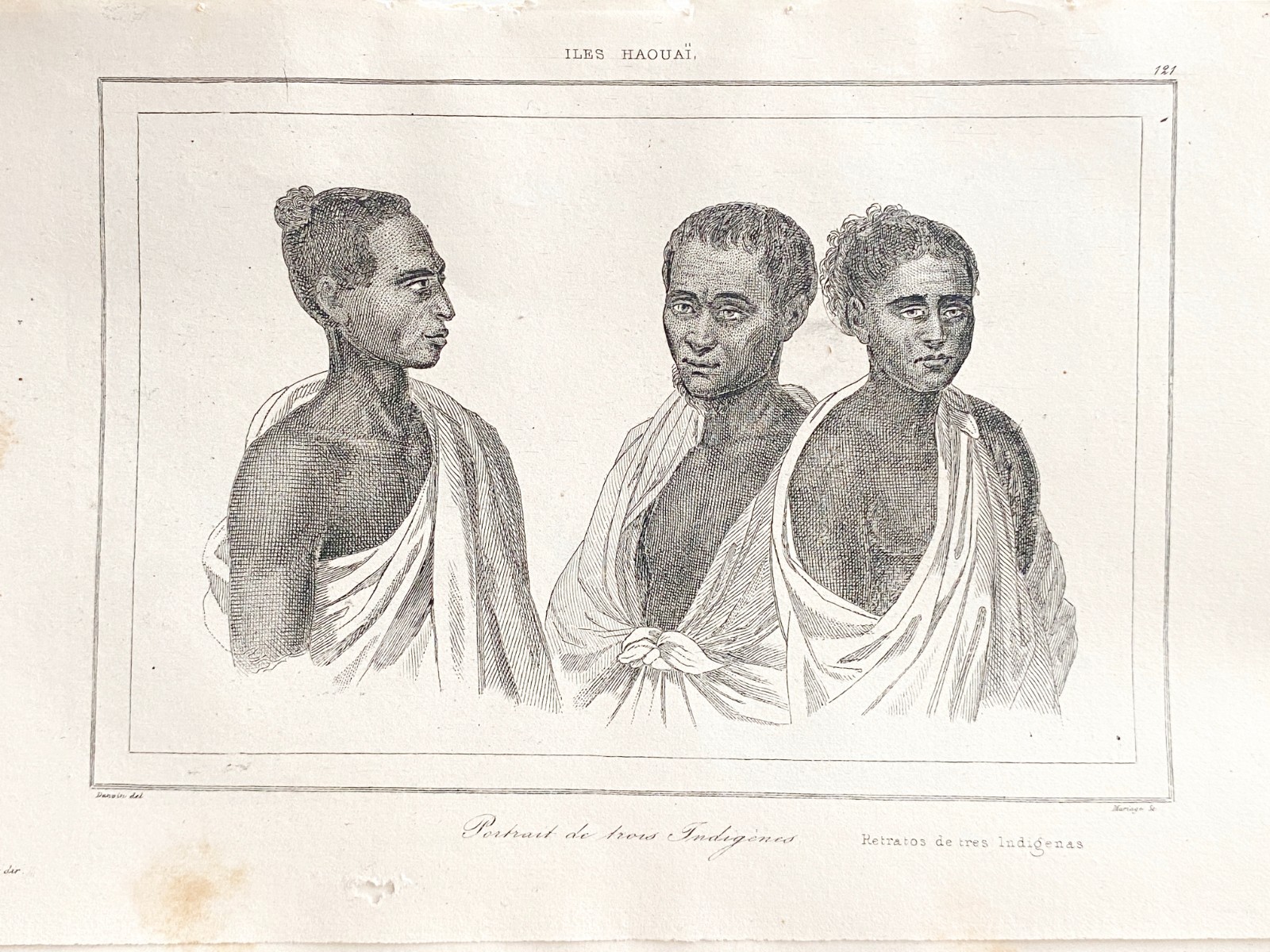 Engraving Hawaii Islands USA “Portraits Of Three Natives”