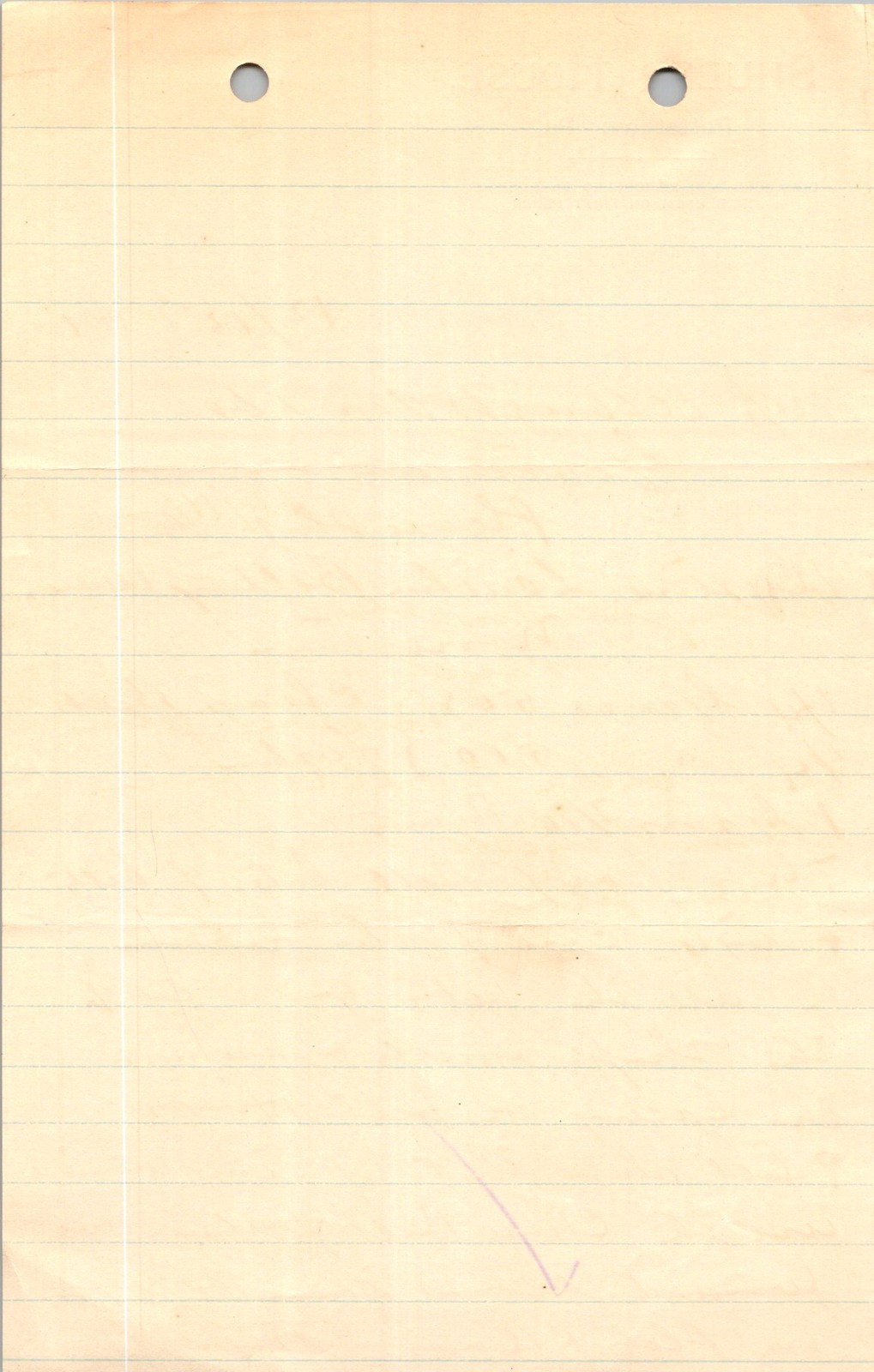 Early 1900s Ruled Paper Faded Handwriting Purple Checkmark Archival Sheet