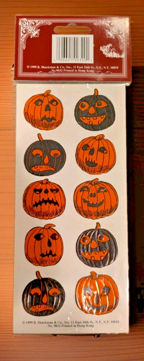 Vintage Halloween Stickers, Shackman & Co, Peel Off -Press On Unused  Retro 1999