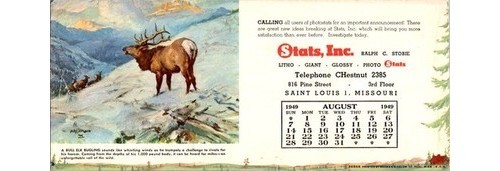 1949 Stats Inc. Blotter Photo – St. Louis MO – Elk Litho Advertising Art