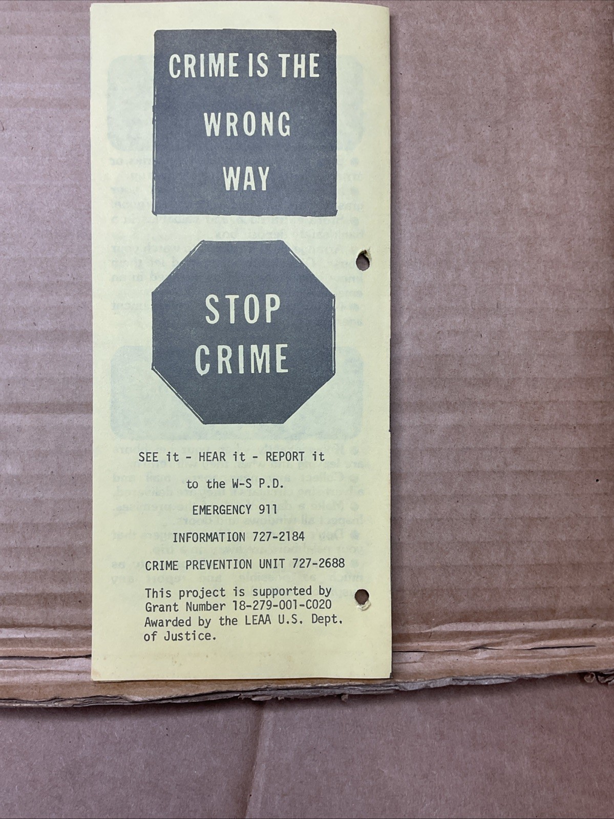 1980s Winston-Salem Nc Police Neighborhood Watch Brochure Crime B73