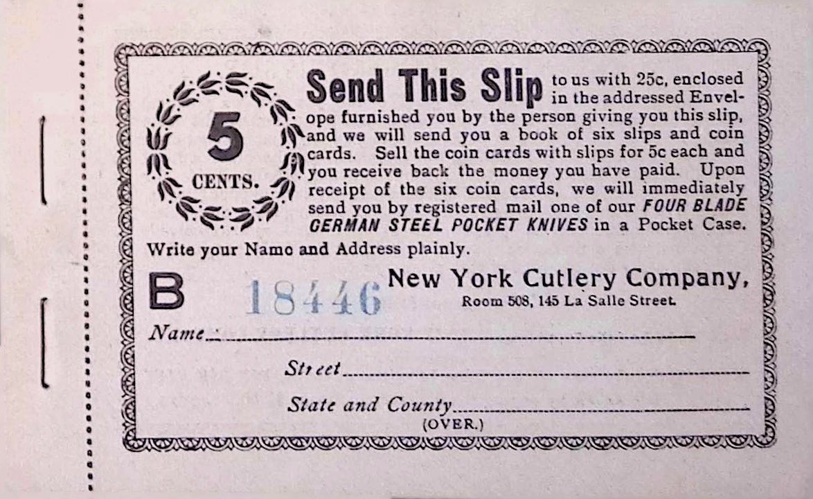 New York Cutlery Co Chicago 1900s Promo Slip B18451 Knife Referral German Steel