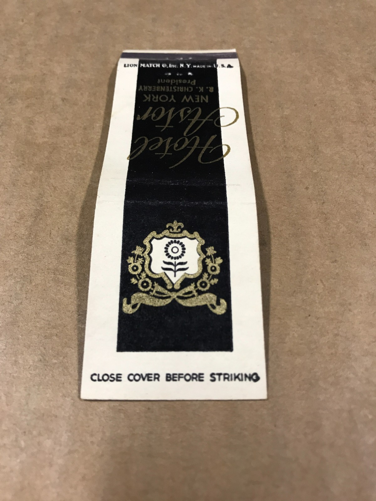Vintage Hotel Astor – New York City, NY – Matchcover, Matchbook