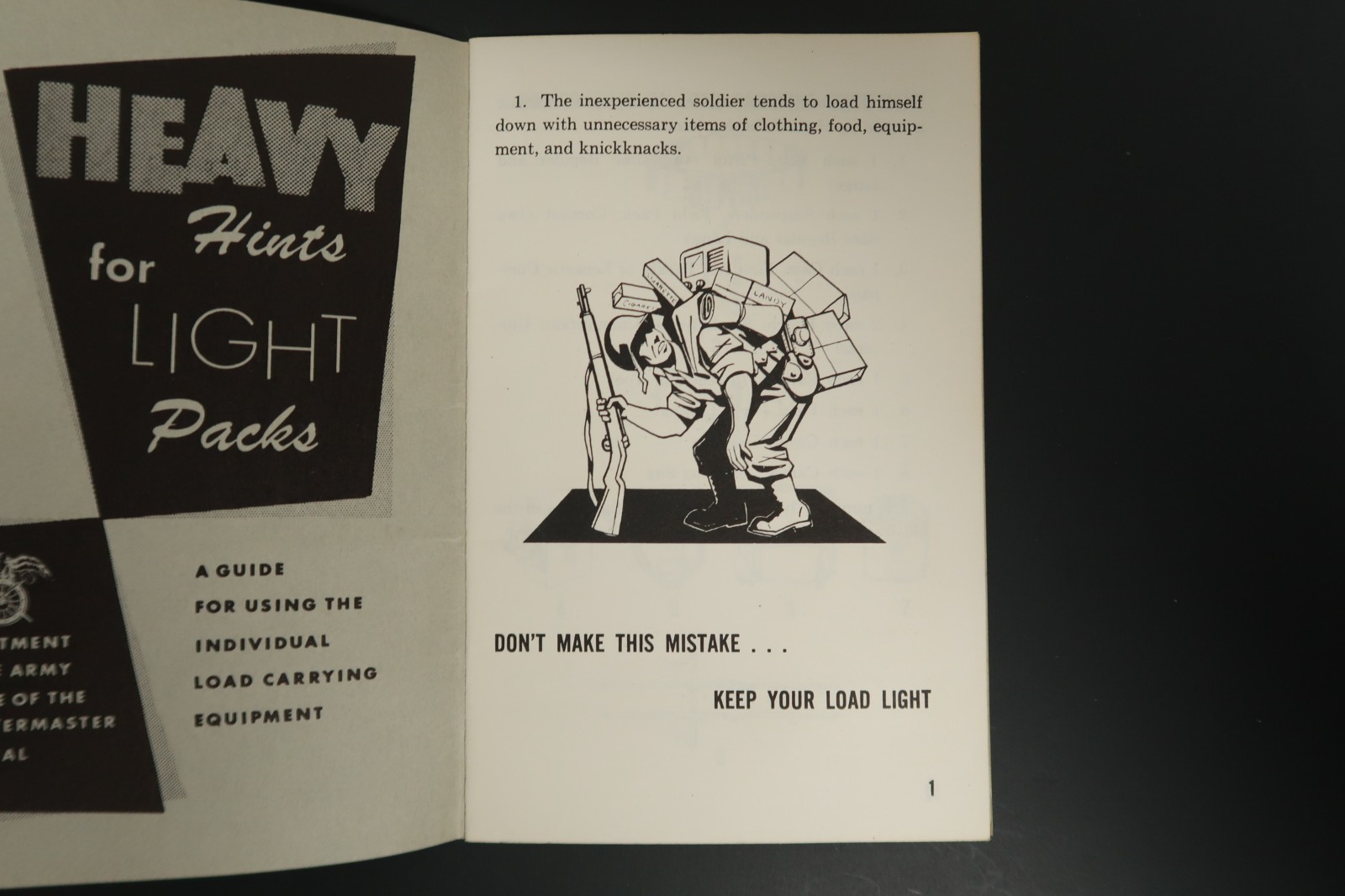 Heavy Hints for Light Packs Paper Booklet Quartermaster General Load Carrying