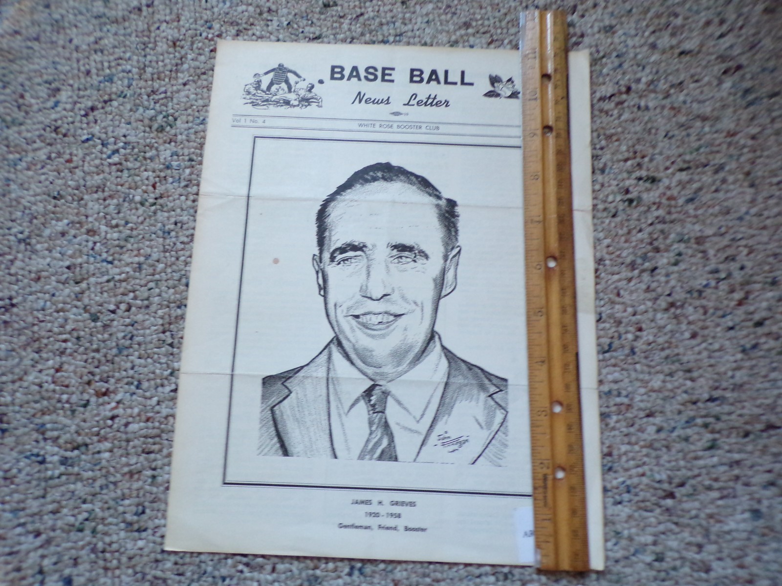 1958 Baseball White Rose Booster Club York PA News Letter Jim Grieves Vol 1 No 4