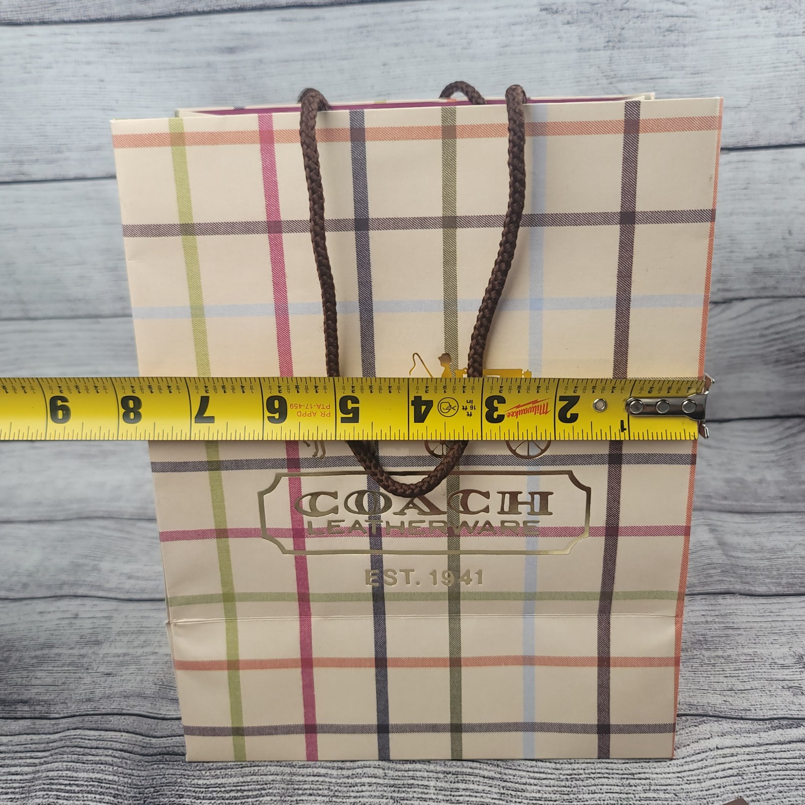 2007 COACH Leatherware Est 1941 Multi-Color Plaid Paper Shopping Bag Approx 8×10