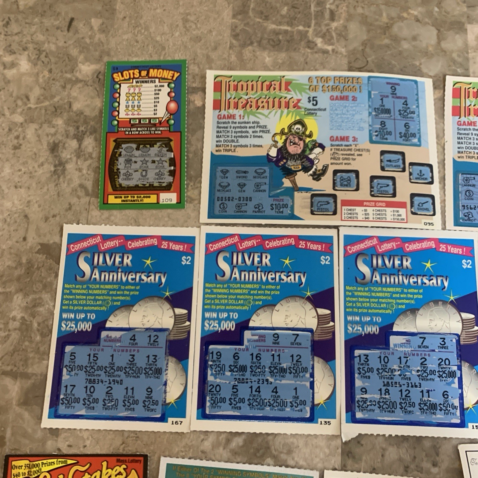 Vintage Connecticut State Lottery Scratch Off Tickets Losing 1990s 1995 1996 CT