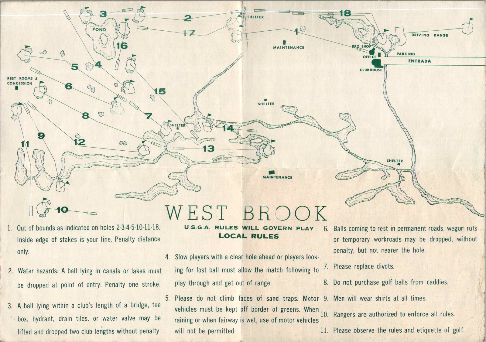 Orange Brook Golf West Brook FL Scorecard Map c1950s Rules Vtg Florida