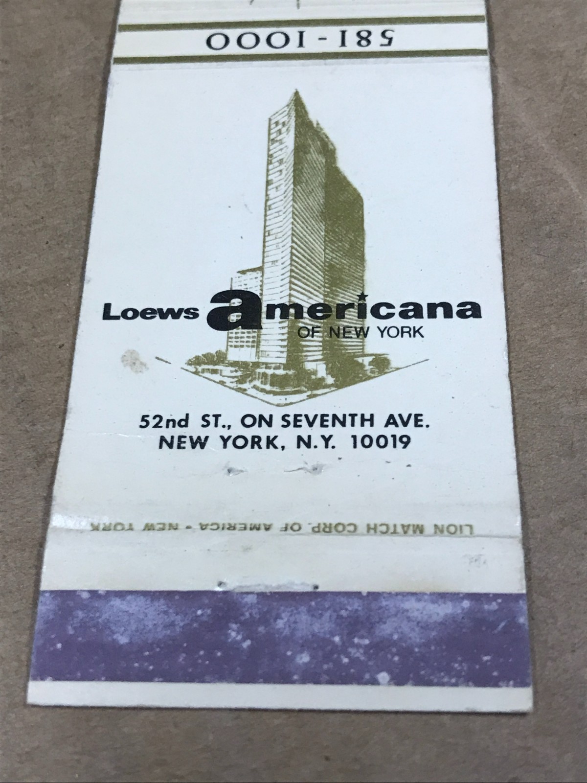 Vintage Loews Americana Of New York – Matchcover, Matchbook