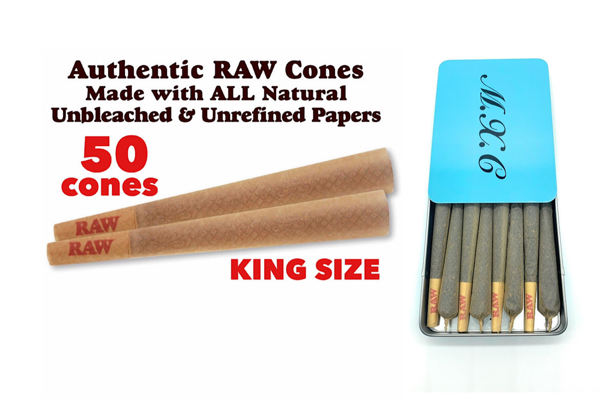 RAW Classic king Size Cone(50 Pack)+ steel slide lock cone case holder