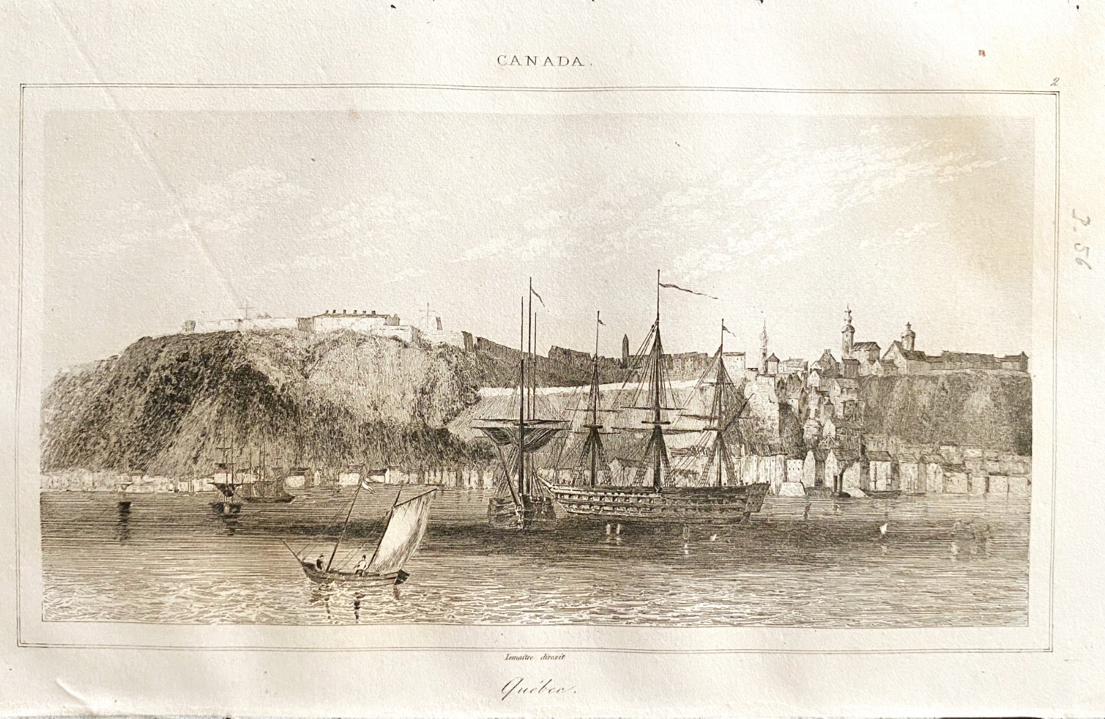 ENGRAVING CANADA 1840 QUEBEC 19th Century