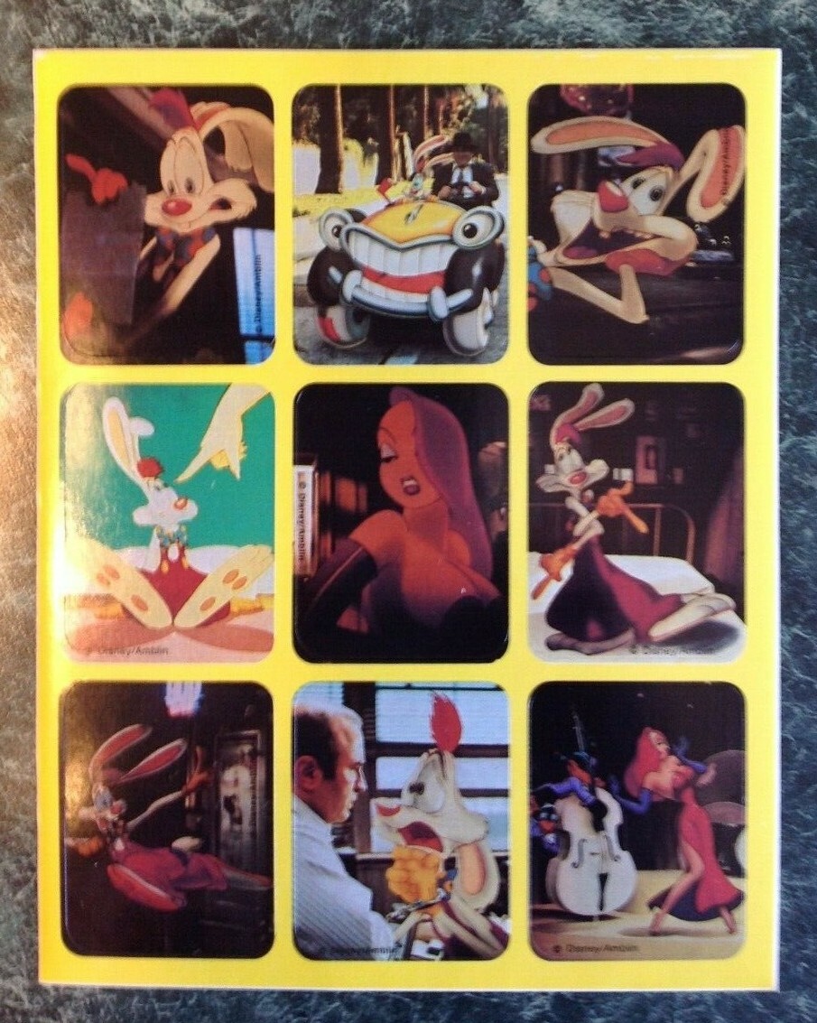 VTG 80s Sticker Sheet DISNEY AMBLIN Who Framed Roger Rabbit 1988 Cartoon Movie