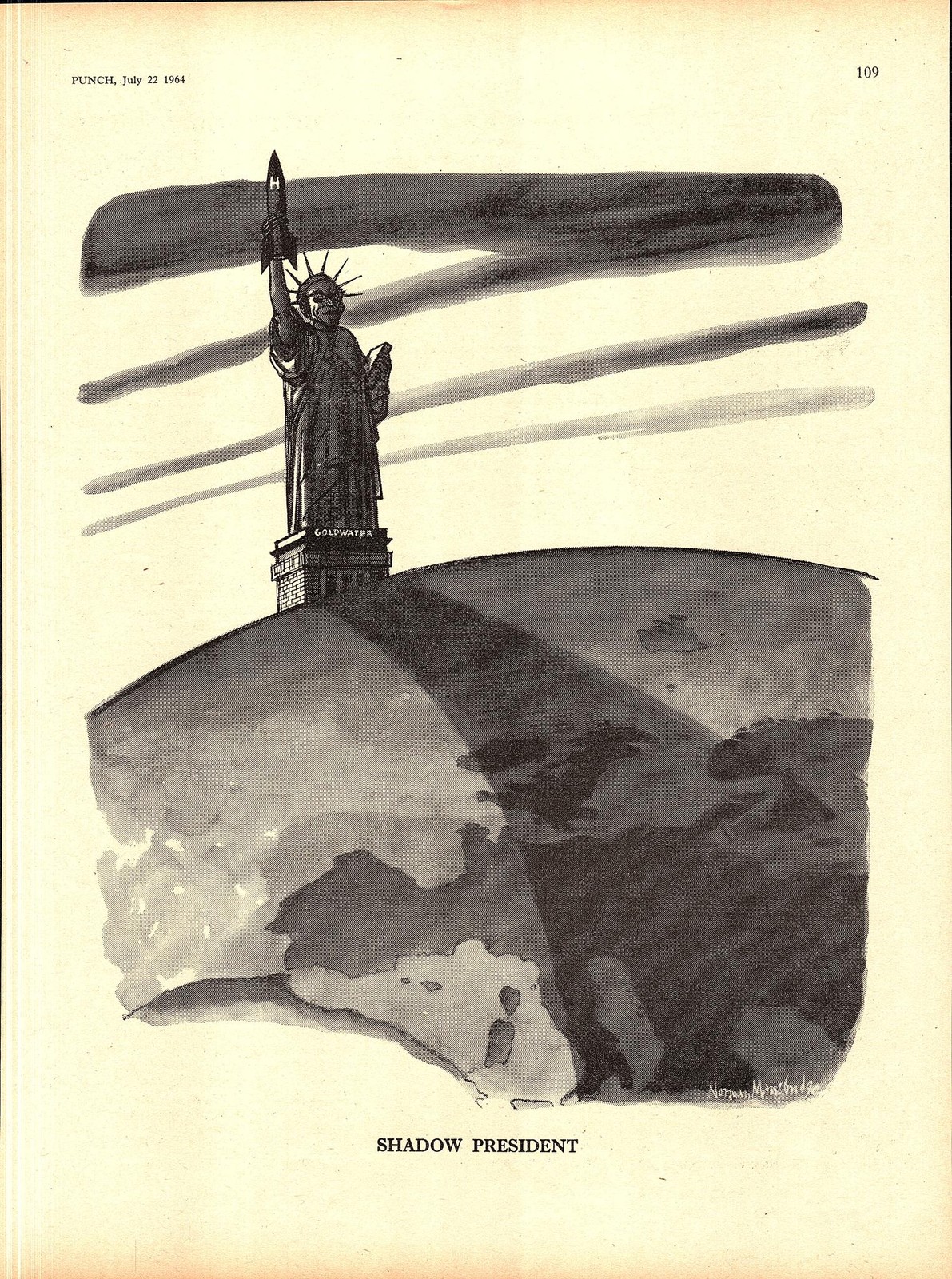 Original 1964 Punch Cartoon Print Statue of Liberty GOLDWATER ‘Shadow President’