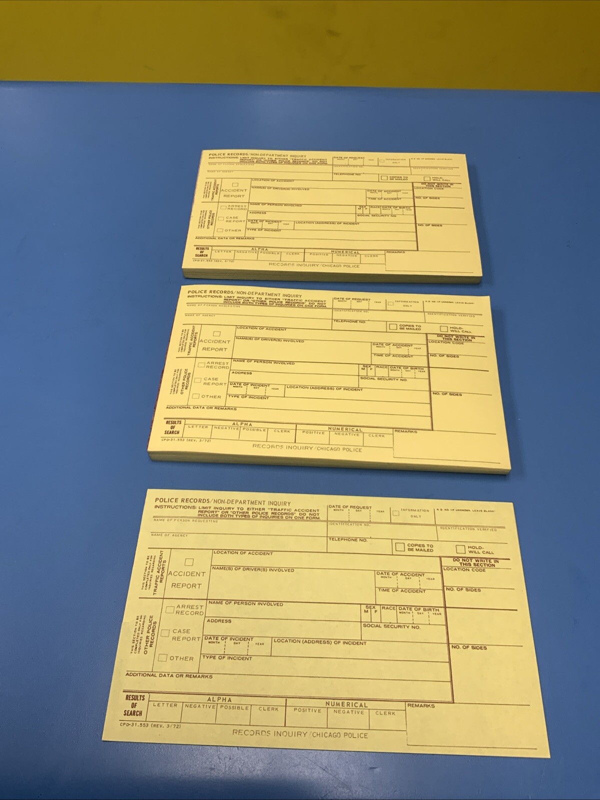2 Vintage Chicago Police Records / Non Department Inquiry Pads