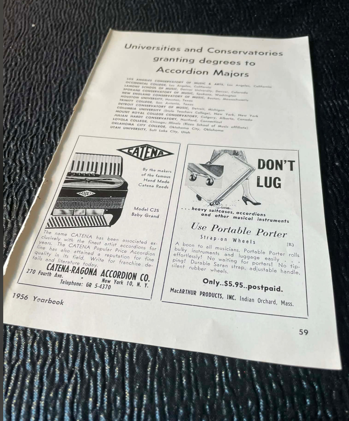 Catena-Ragona MacArthur Products Swiderski Music Ads 1956 Accordion World