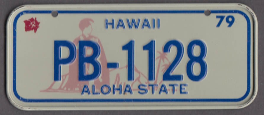 1979 Post Cereal metal license plate Hawaii PB-1128 Aloha State