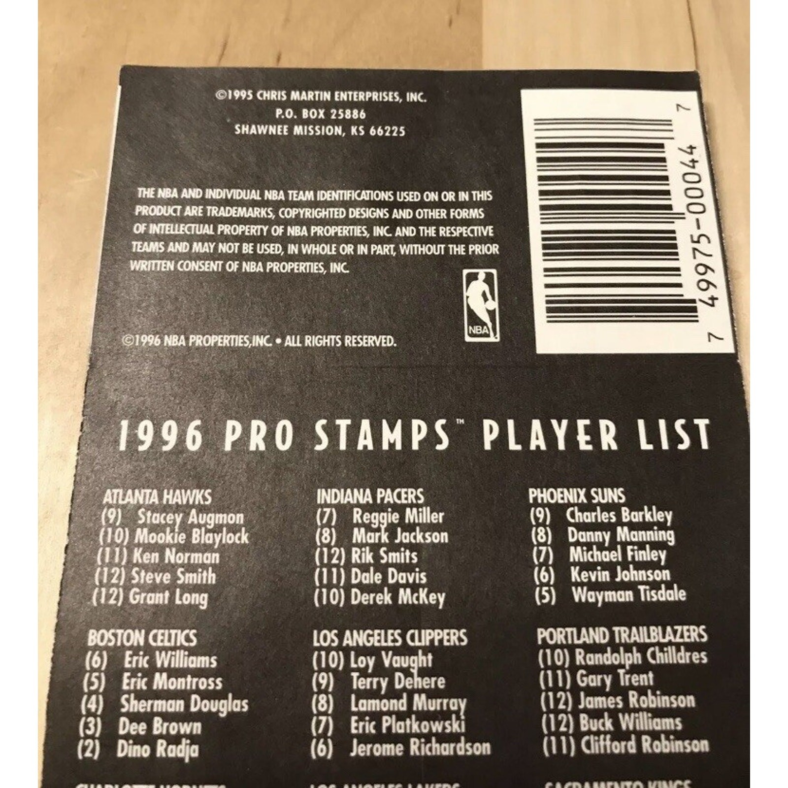 VTG 1995 NBA Pro Stamps Collectible Stickers Sheet 11 Brian Shaw, Tyrone Bogues