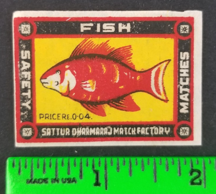 Vintage Ocean Fish Safety Matches Matchbox Label