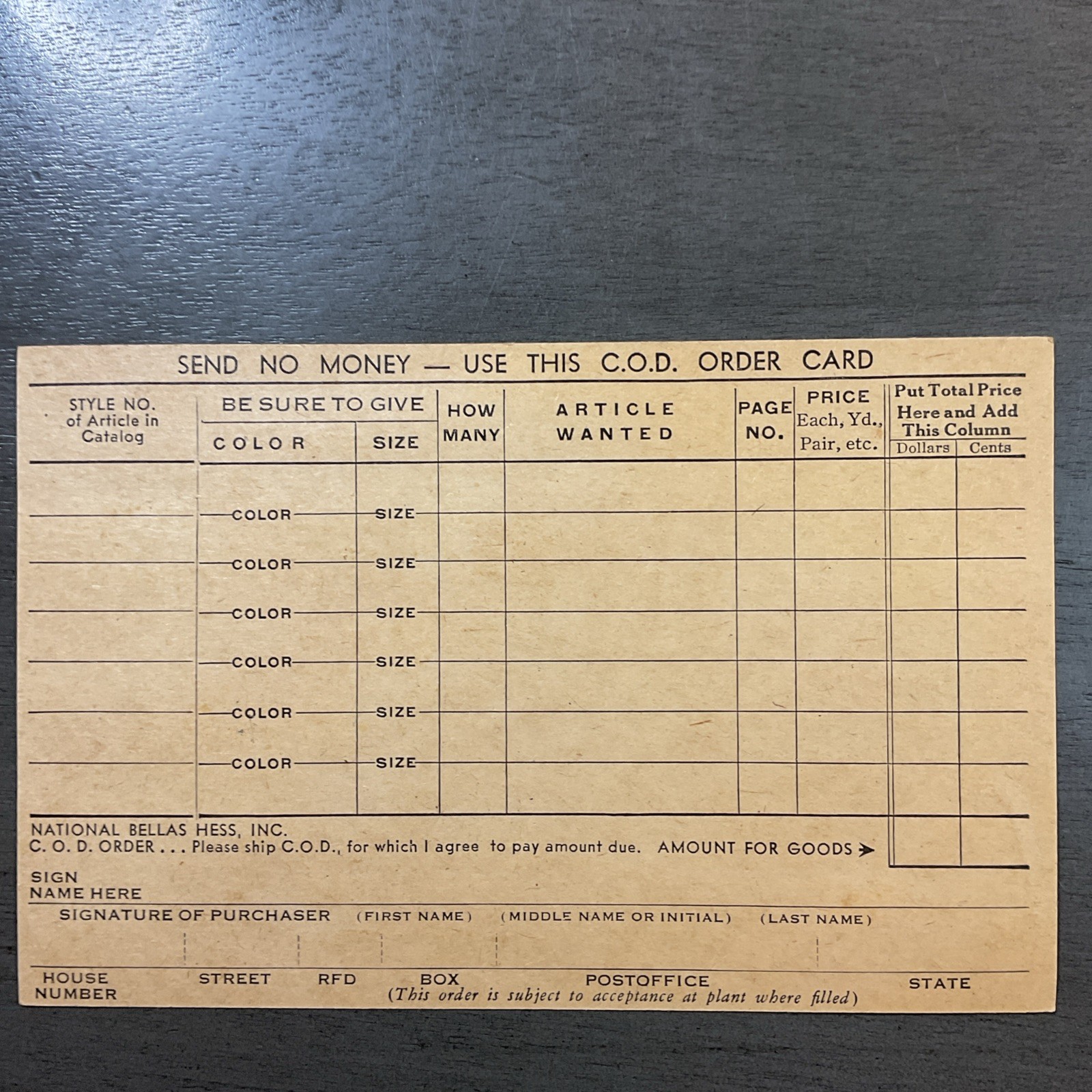 Vintage National Bellas Hess Clothing Order Postcard Kansas City Missouri B43