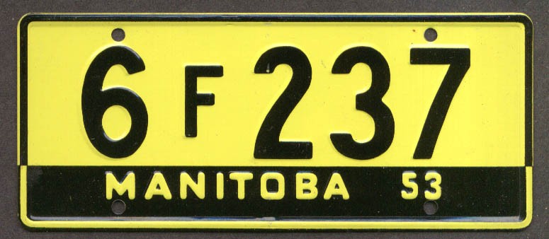 1953 Manitoba 6F-237 Wheaties metal license plate with FREE ad reprint