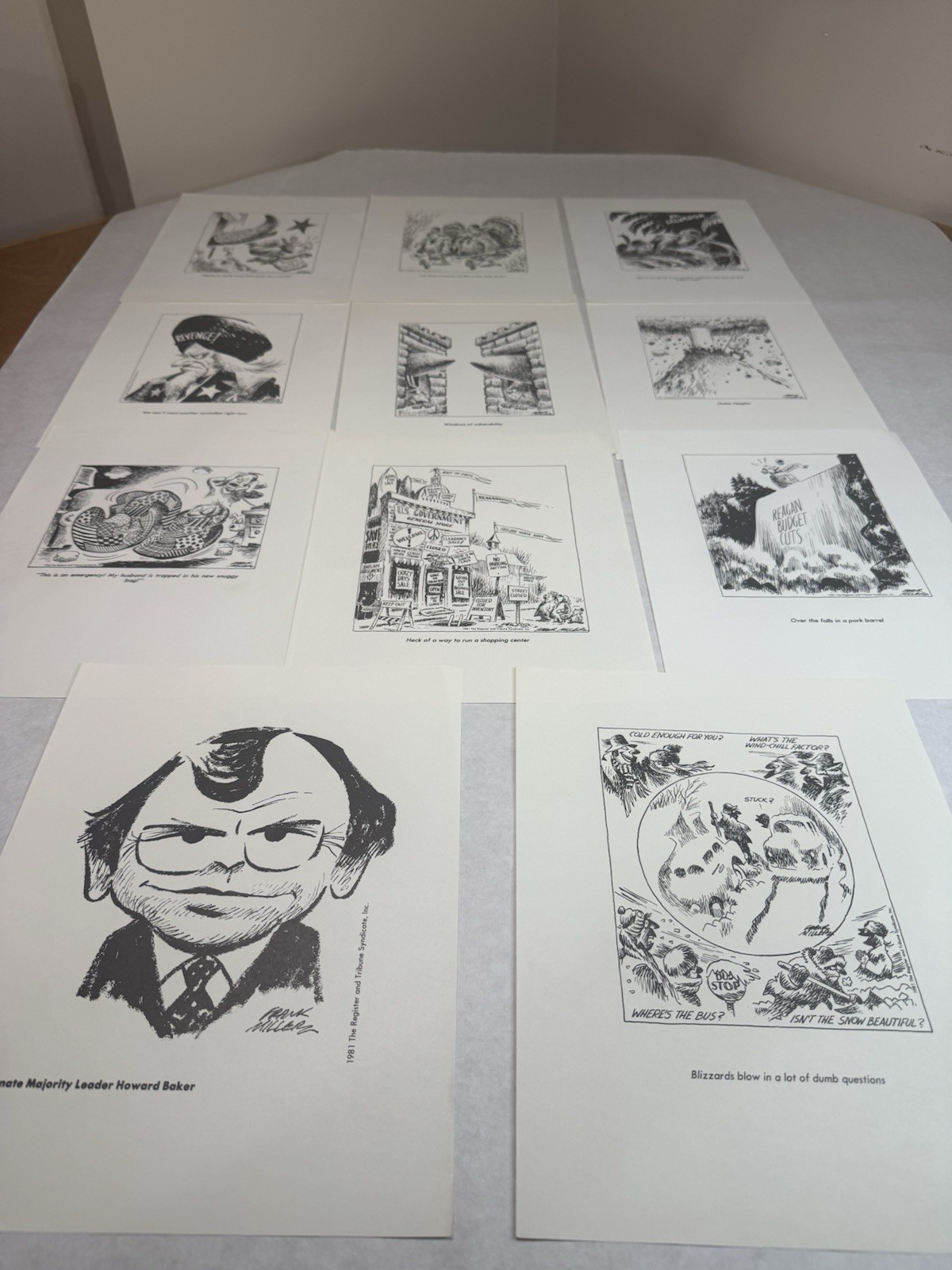 11 Vintage Graeme Miller Political Cartoon Prints 1981 1982 Register Tribune