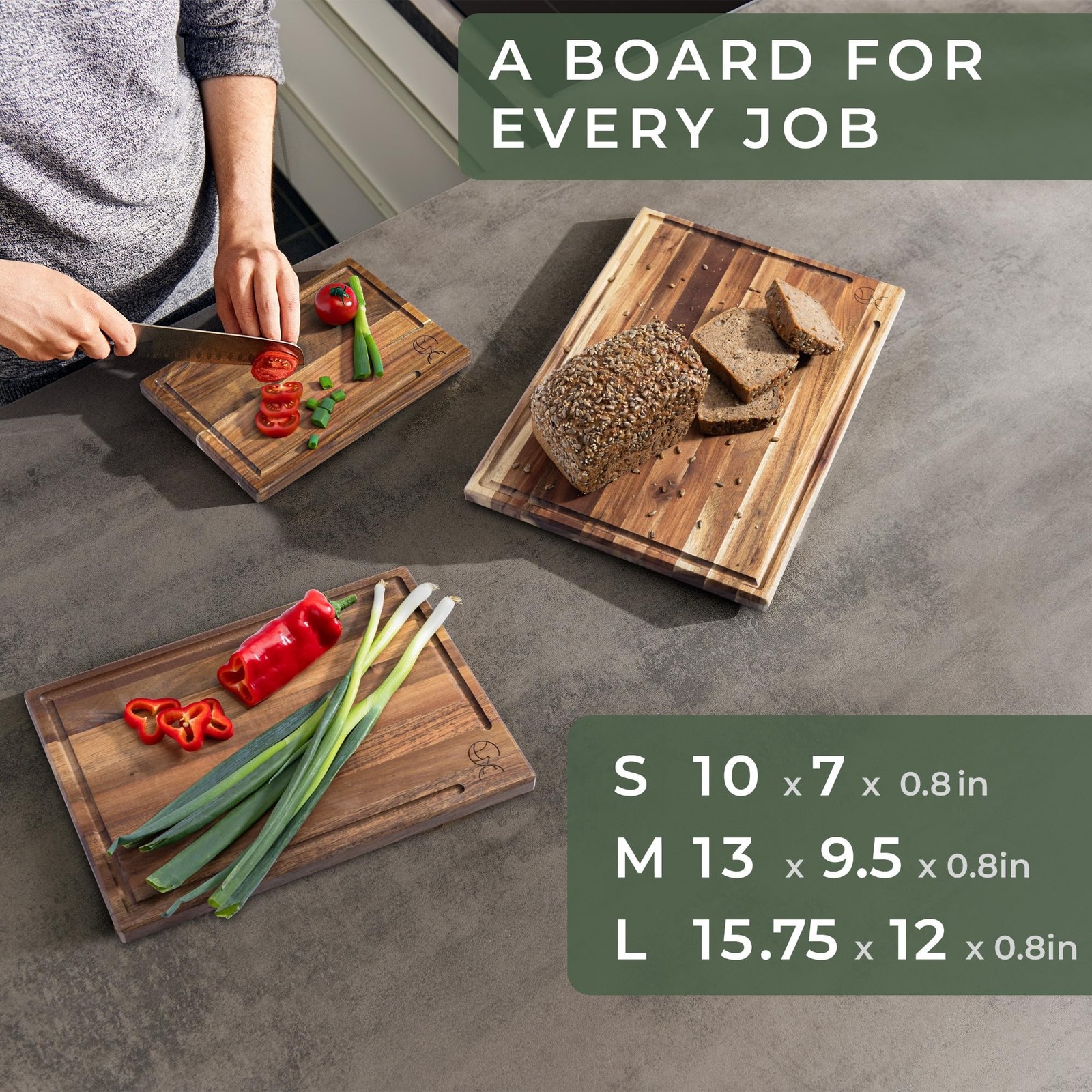 WALDWERK Cutting Board Set (15.75 x 12/13 x 9.5/10 x 7 in) out of Solid Acaci…
