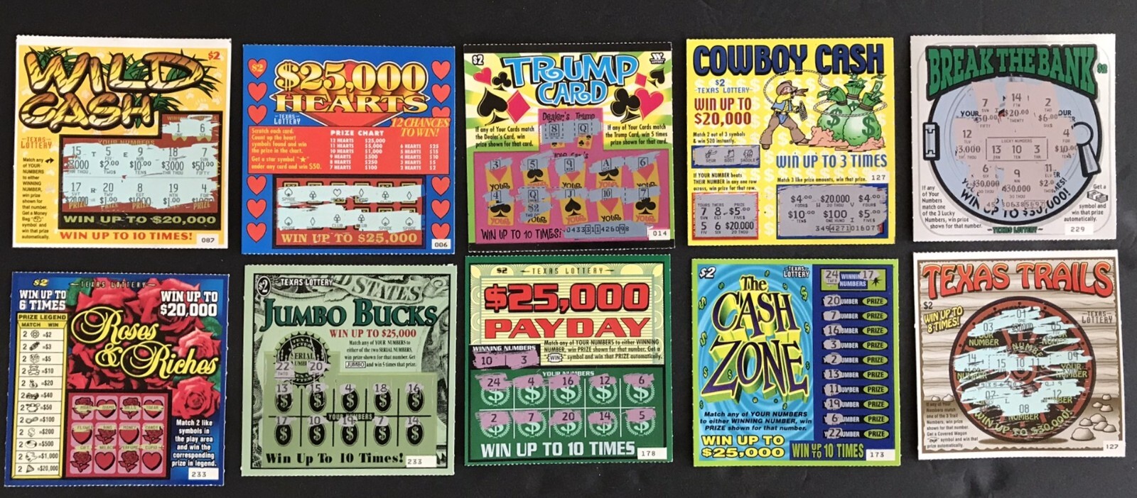 TX Instant Lottery Tickets, from 1980s- early 2000s , Lot Lg1, no cash value