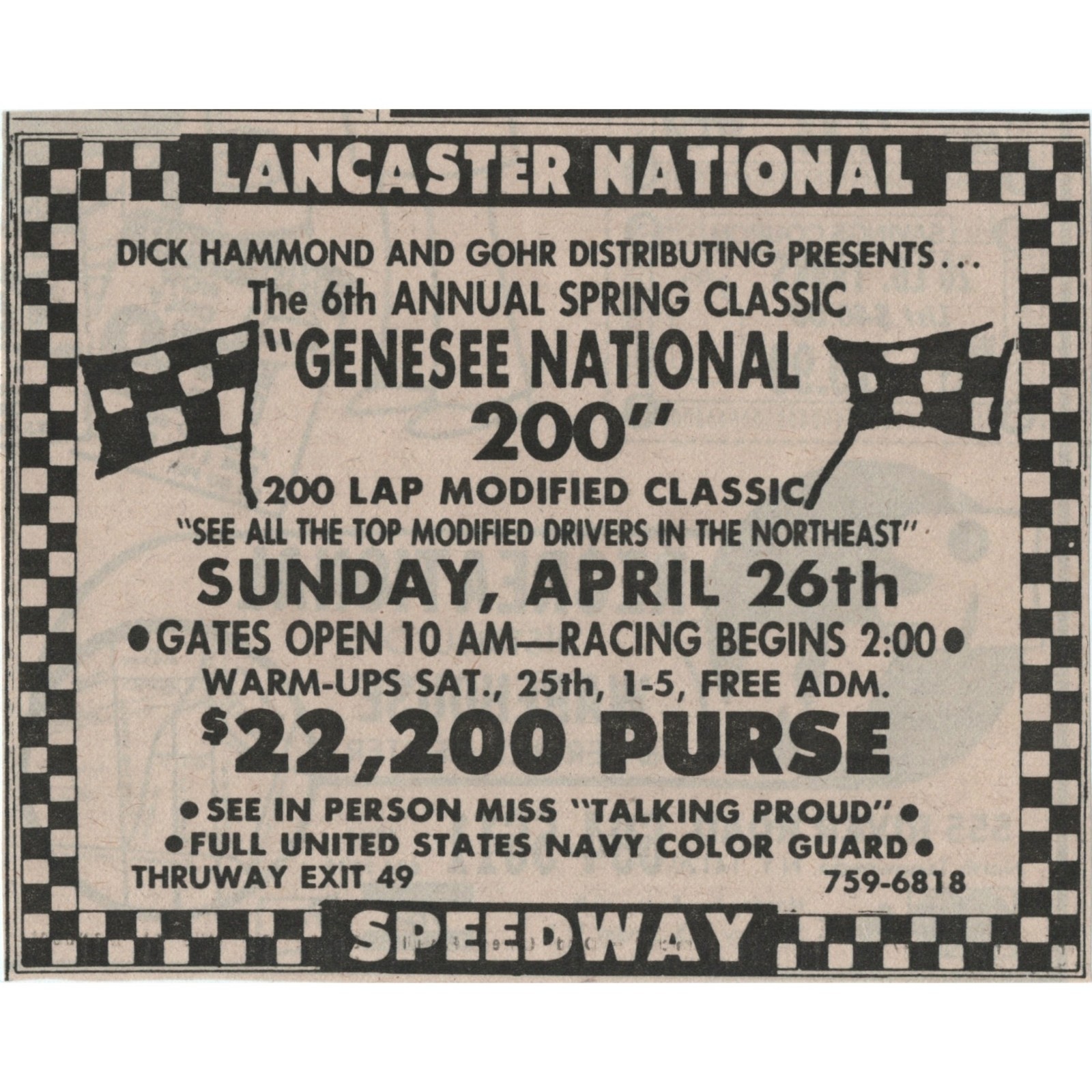 Lancaster Speedway 1981 Newspaper Clipping Genesee National 200 Lap Car Race VTG