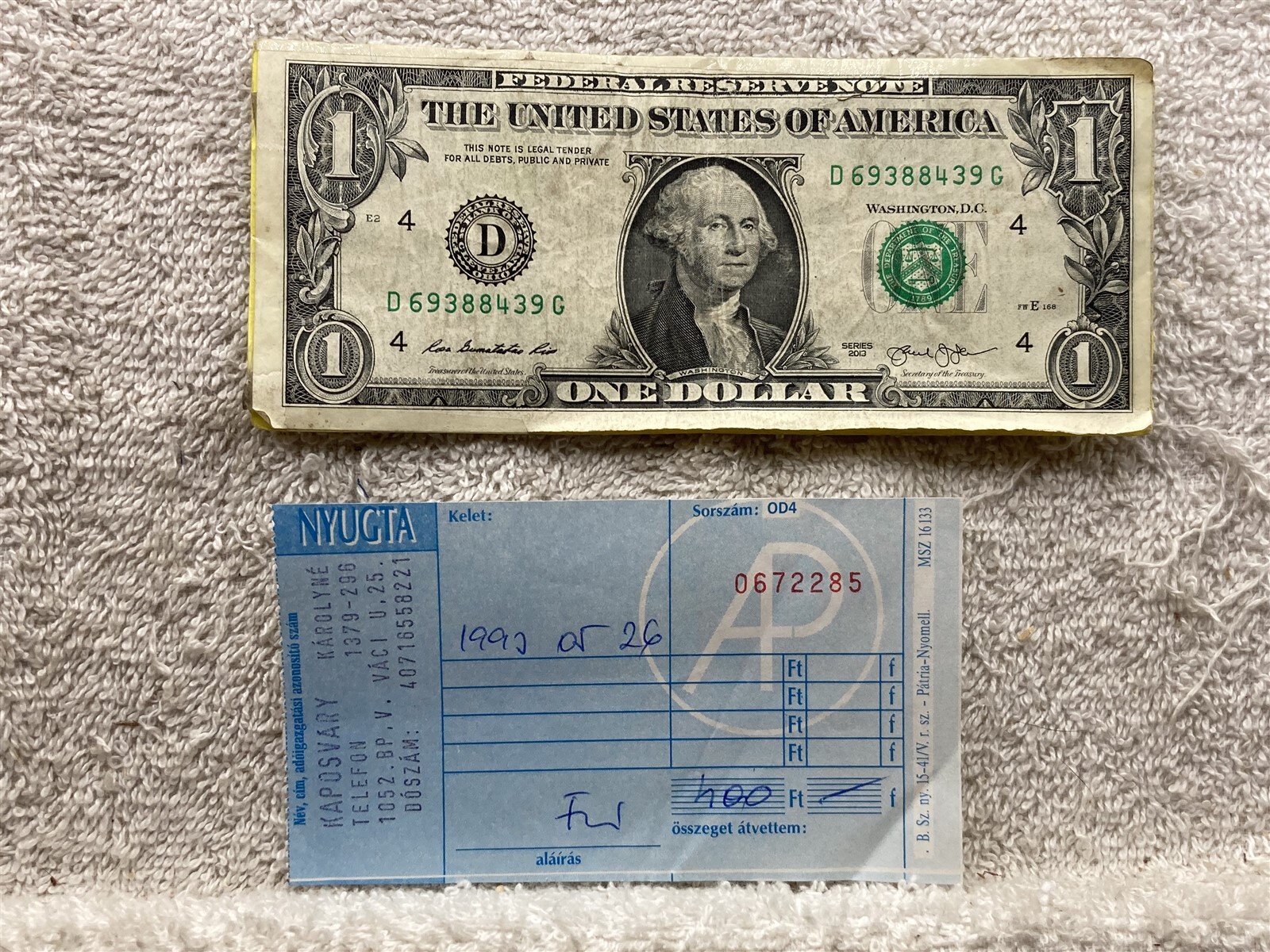 1990 Unknown Hungarian Receipt Kaposvary Vtg