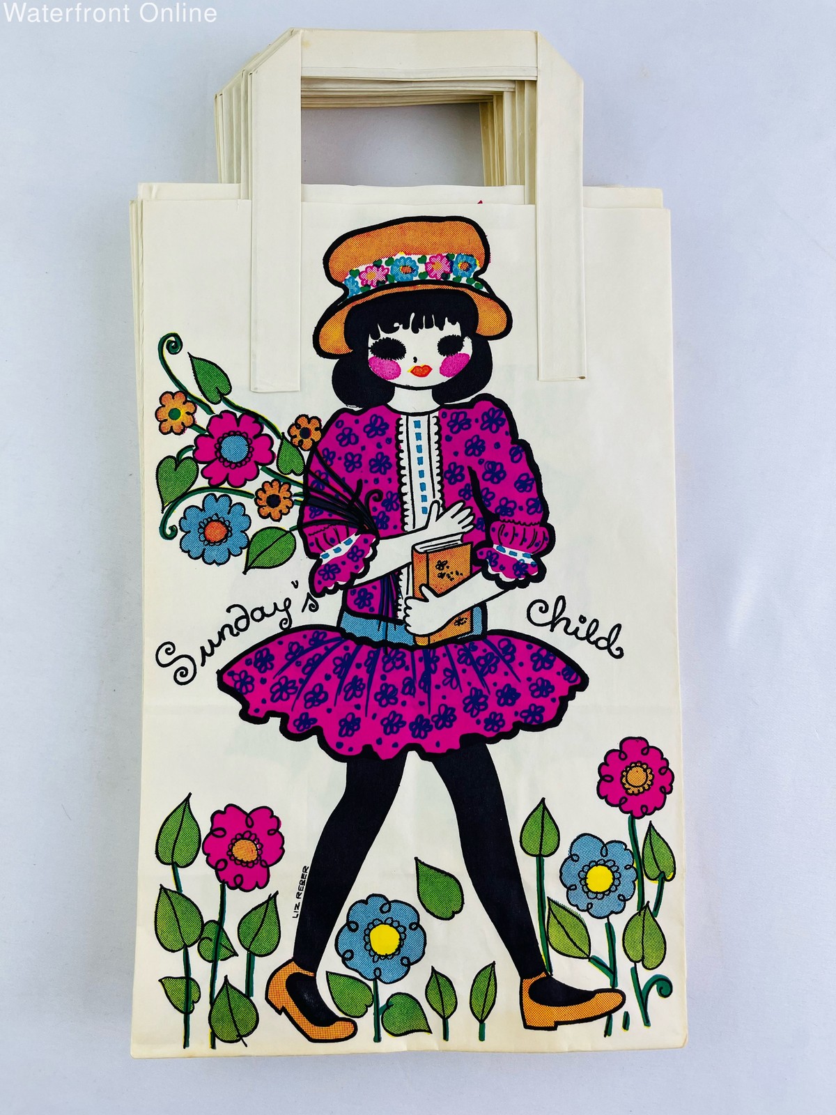 Vintage 1970s Monday’s Child by Liz Reber Artwork Gift Bags Whimsical Set of 13