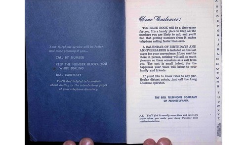 Bell Telephone PA Blue Book Long Distance Directory Mid-20th Century