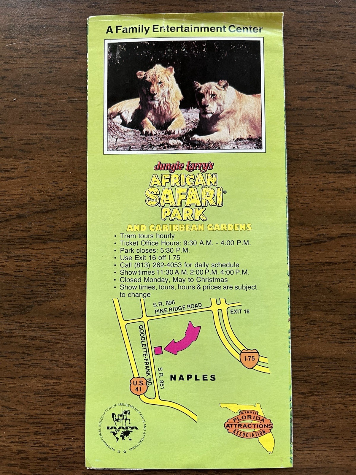 Jungle Larry’s African Safari Park Naples Florida Travel Brochure 1980s
