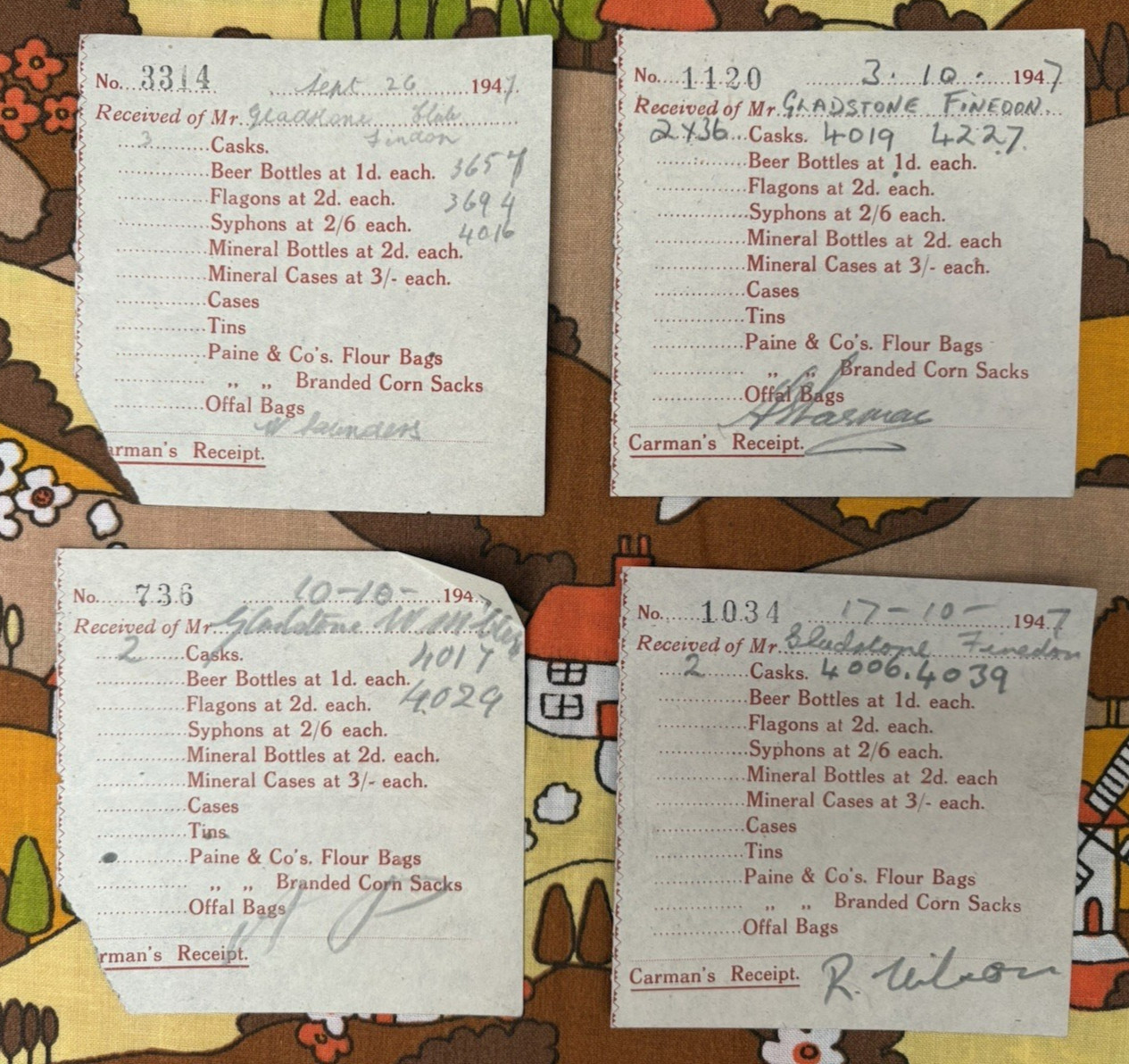 ‘Carman’s’ Receipts, 1940s Brewery Bottle Collection, Northamptonshire Area