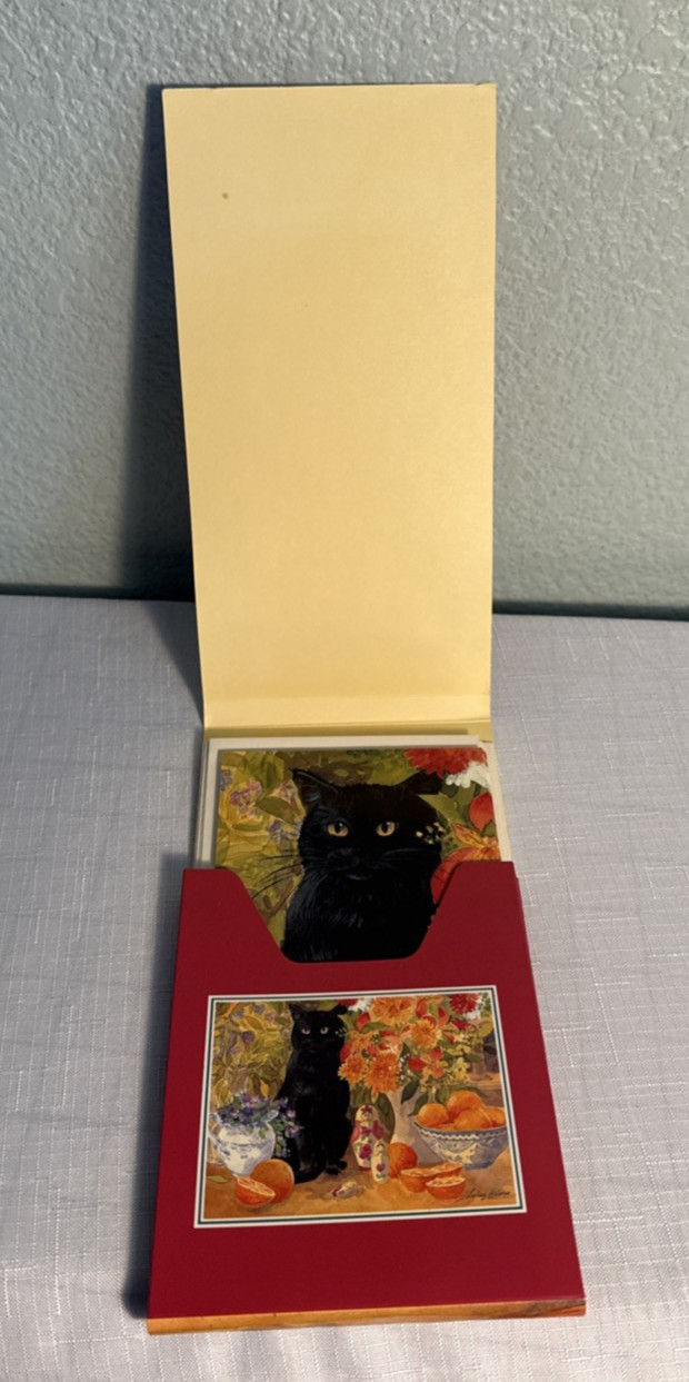 Vintage Greetings Cards Made In England Lesley Holmes Black Cat Orange Pack 8