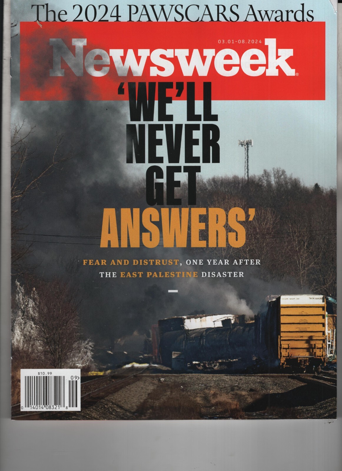EAST PALESTINE CHEMICAL SPILL ONE YEAR NEWSWEEK MAGAZINE MARCH 1 2024 NO LABEL