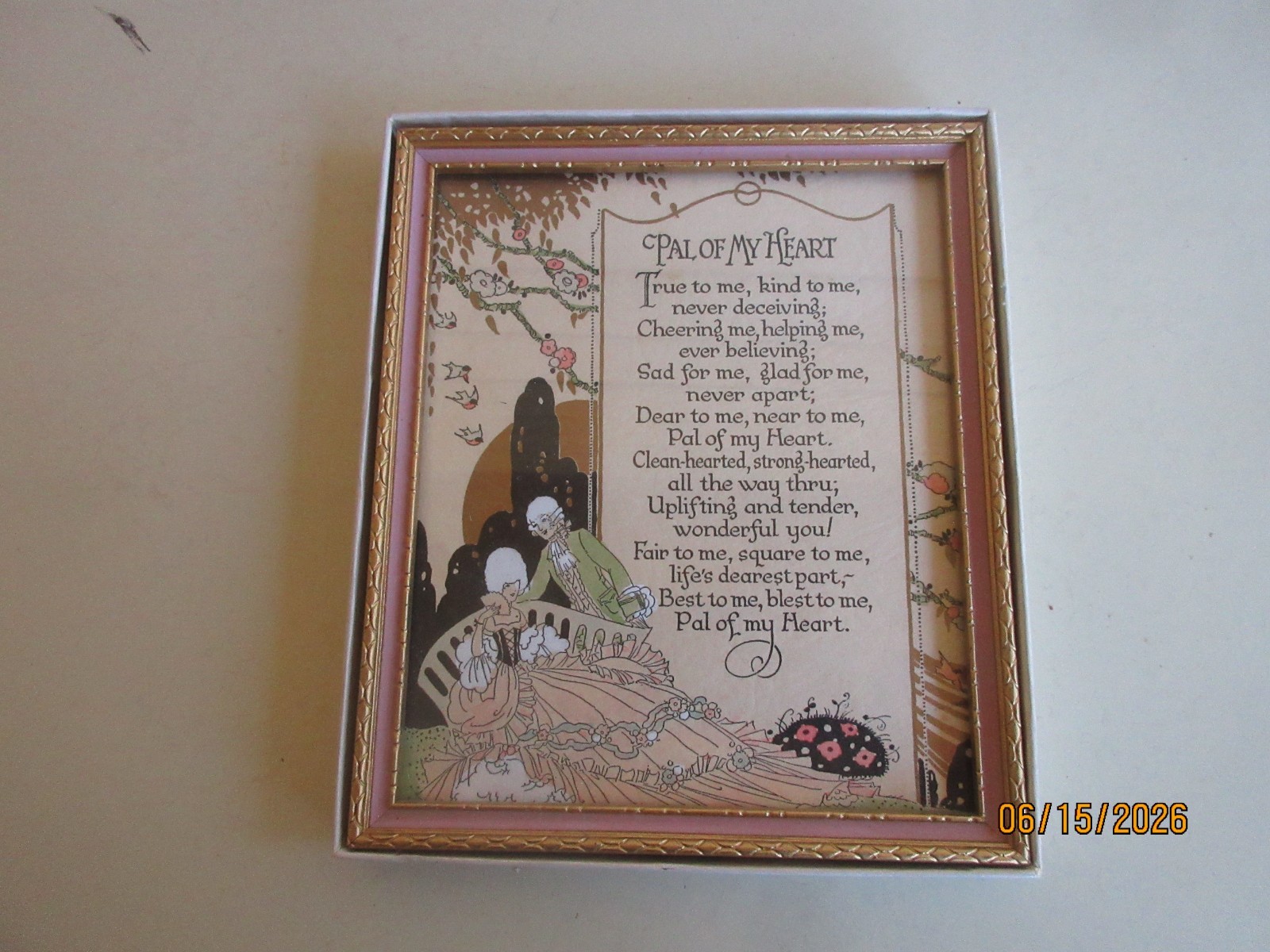 Vintage Framed Pal of My Heart Poem The Cincinnati Art Pub. Co. with Orig Box