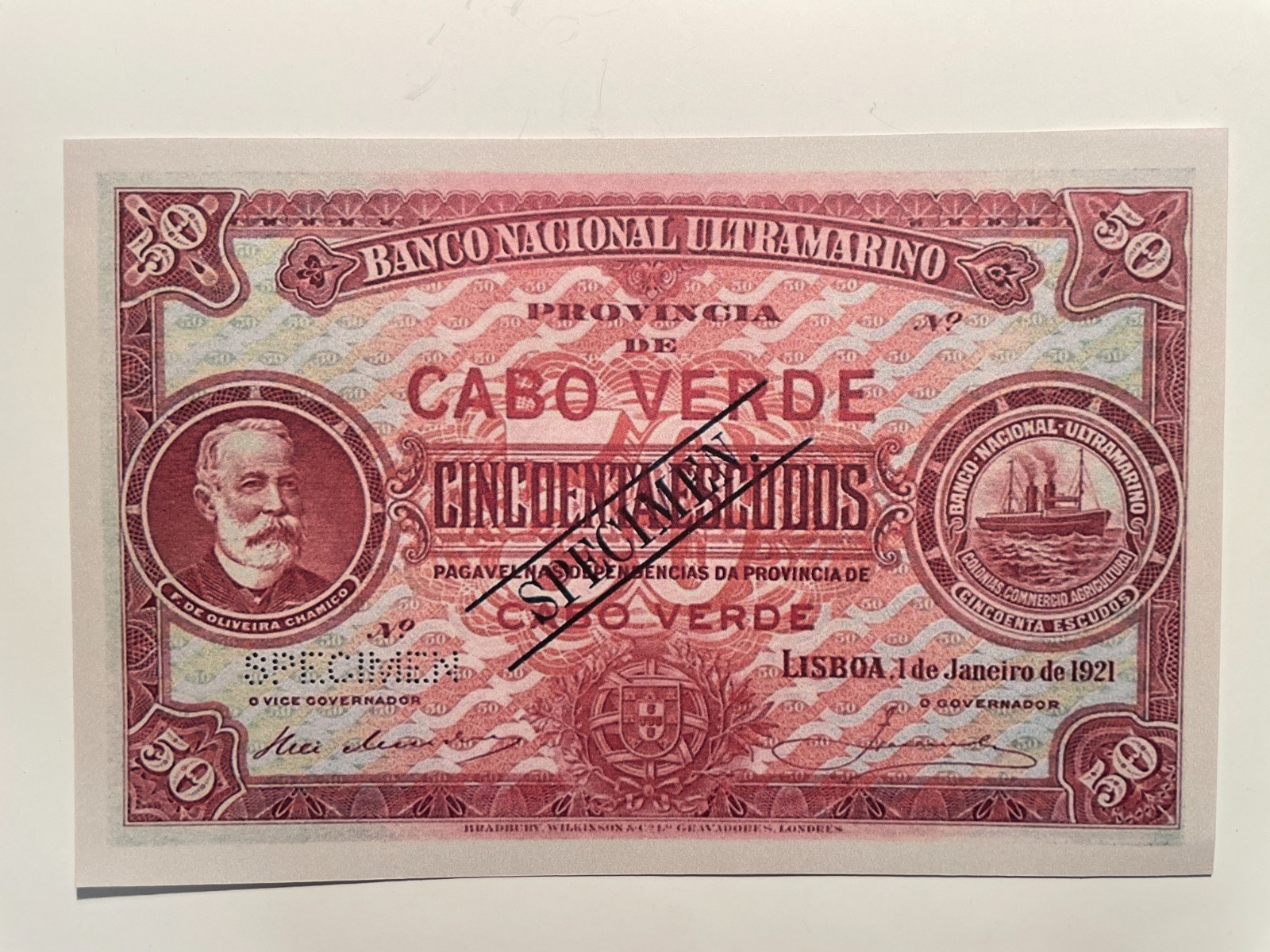 Cape Verde, Cabo Verde 1921 50 Escudos Banknote Reproduction