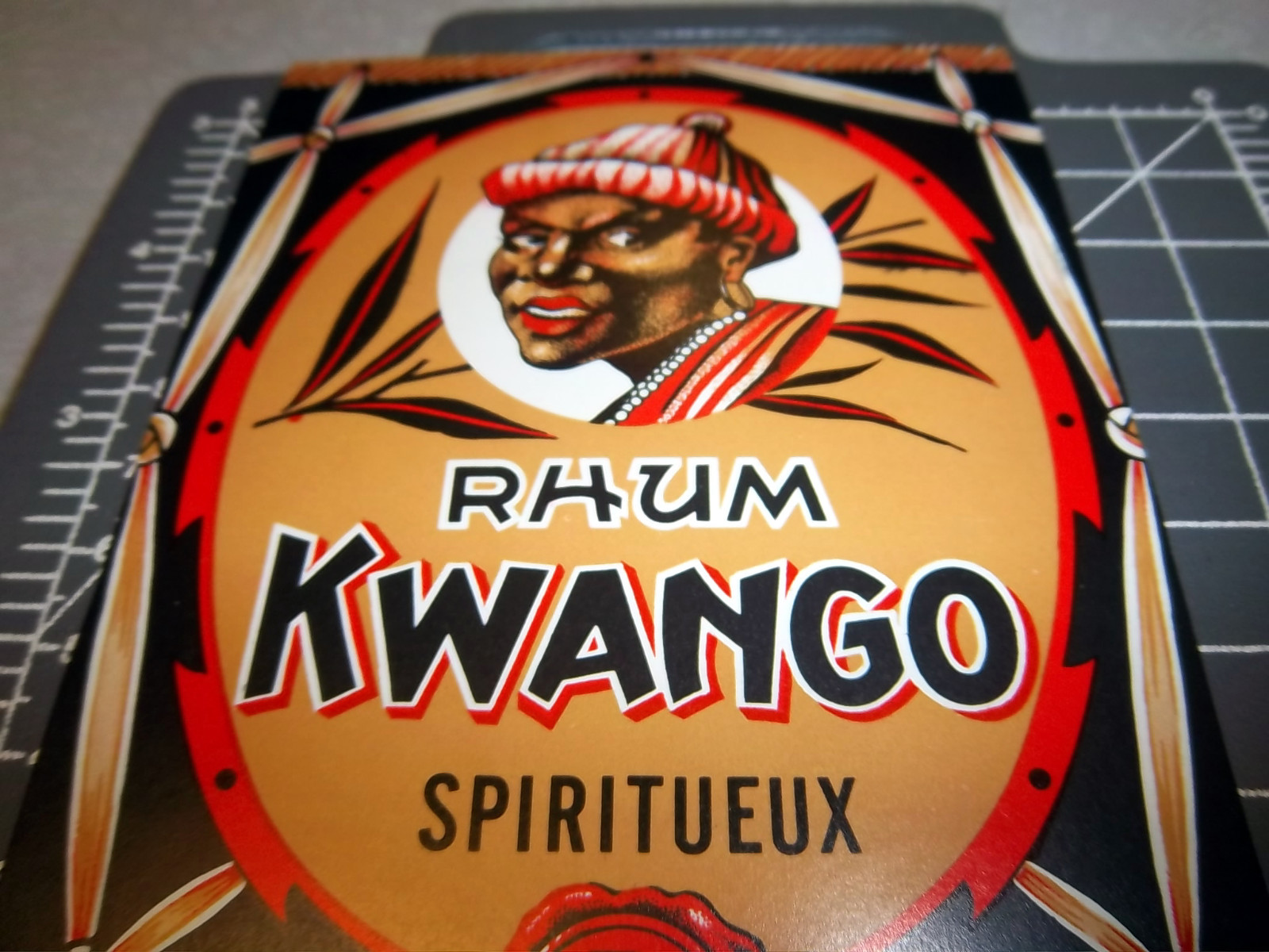 Vintage Original Label, 1930s KWANGO Rhum (rum) Label, Great graphics & colors
