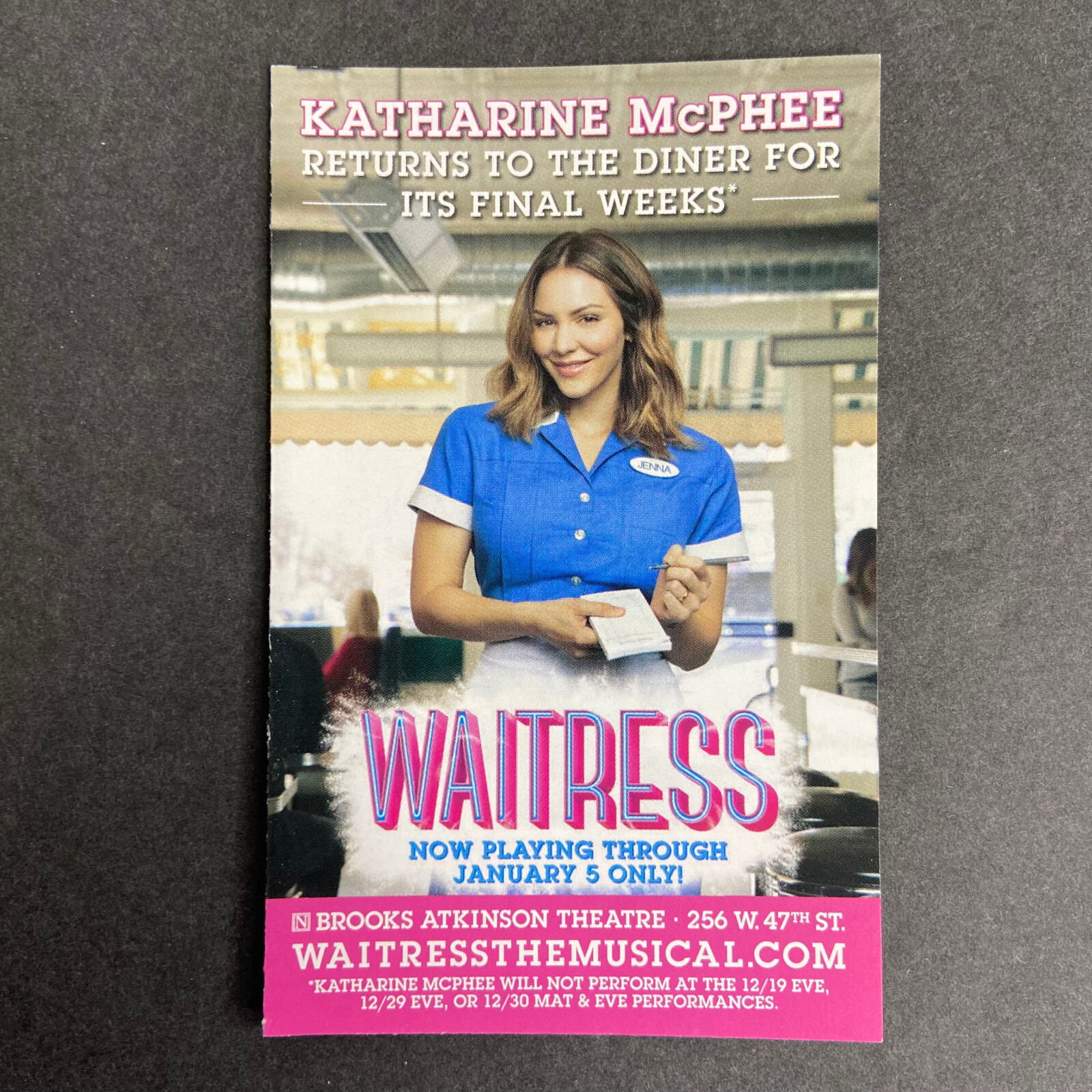 Waitress Katharine McPhee Promo Ad Flyer Handbill Pocket New York City Broadway