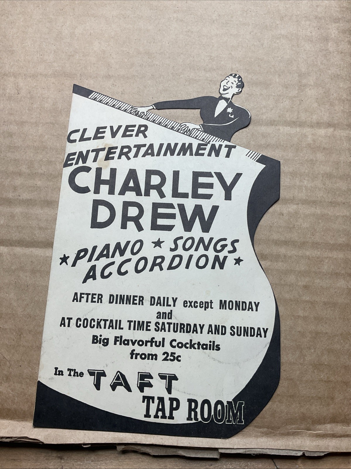 1940s TAFT ROOM Flyer Clever Entertainment Charley Drew Piano Songs B27
